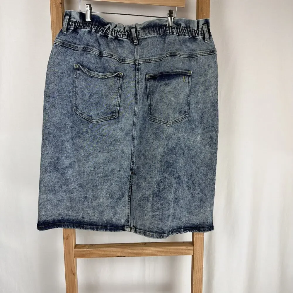 NWT Yesta Bleach Blue Zip Pockets Denim Skirt Elastic Waist #0905 Size 20 - Picture 3 of 6
